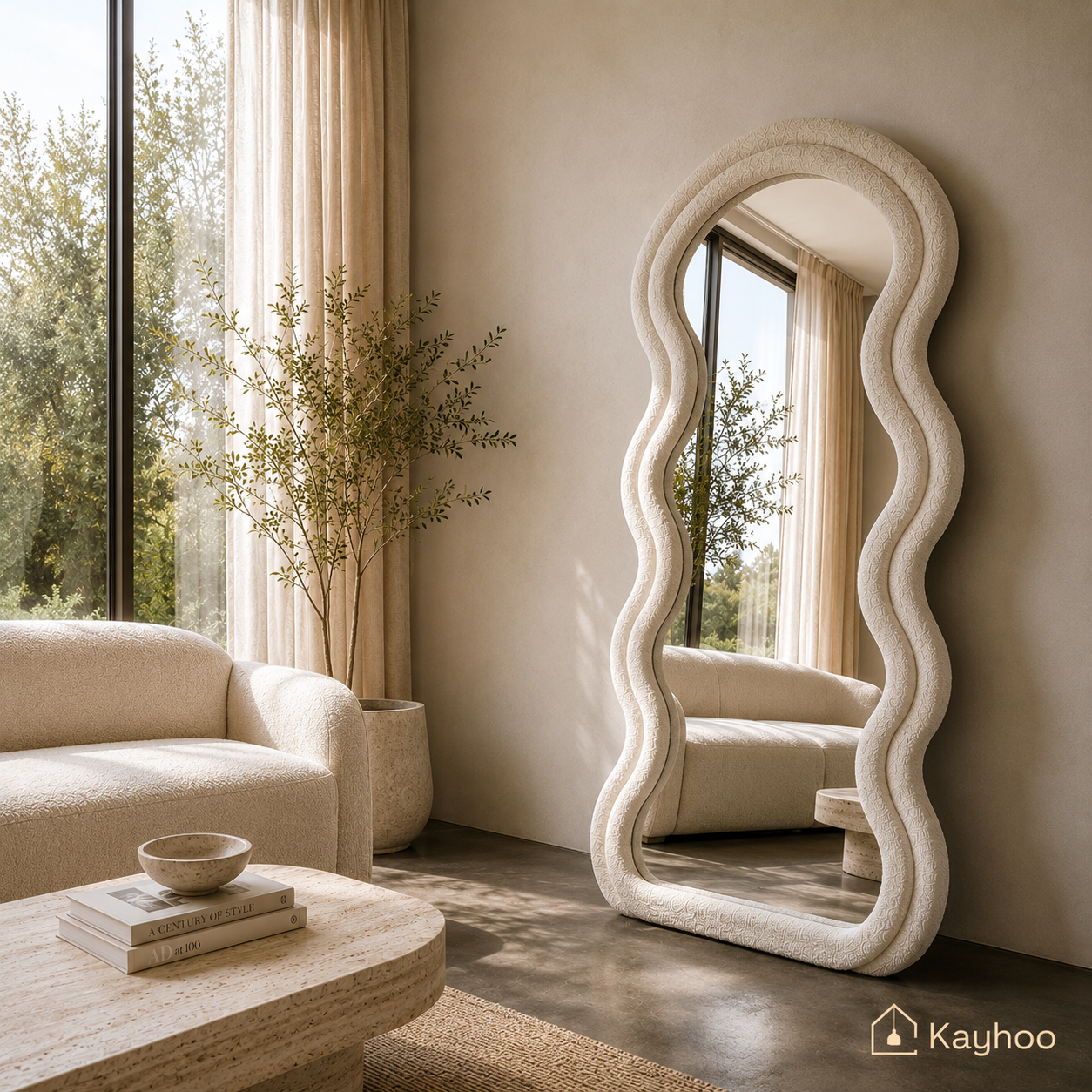 Luxe Wavy Bouclé Floor Mirror