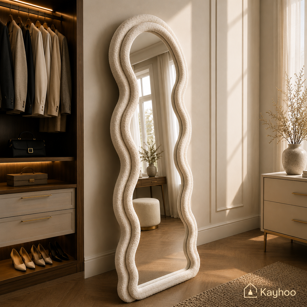 Luxe Wavy Bouclé Floor Mirror