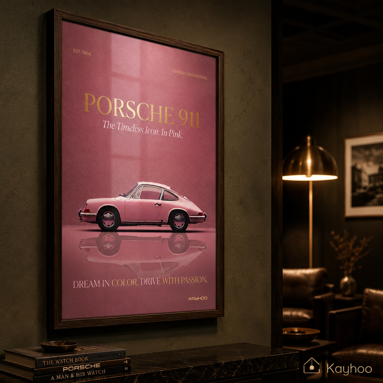 Vintage Pink Porsche 911 Luxury Wall Art Print