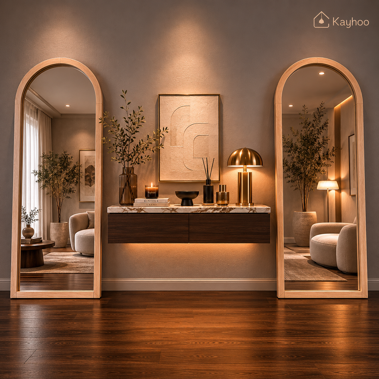 Luxury Arched Oak Floor Mirror