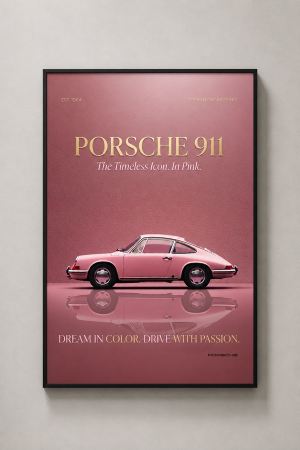 Vintage Pink Porsche 911 Luxury Wall Art Print