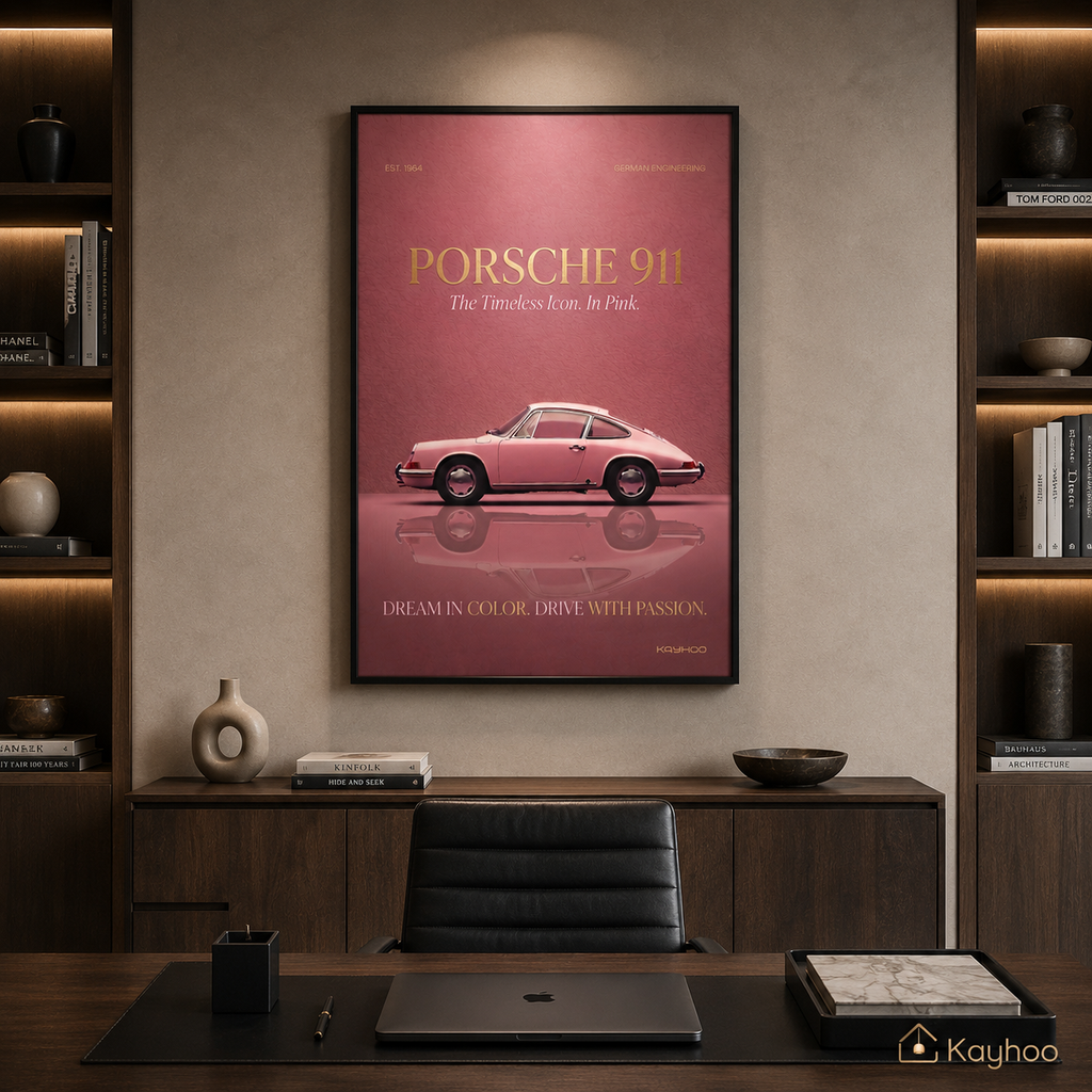 Vintage Pink Porsche 911 Luxury Wall Art Print