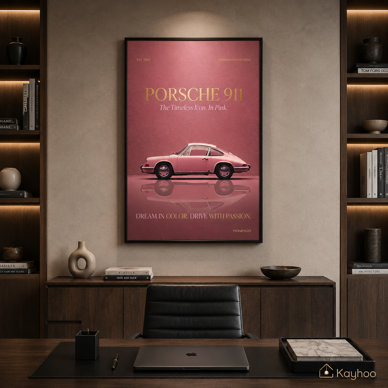 Vintage Pink Porsche 911 Luxury Wall Art Print