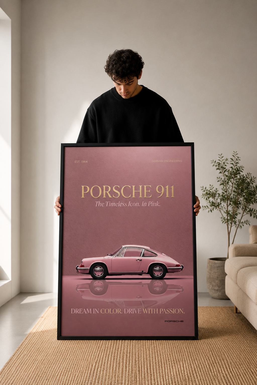 Vintage Pink Porsche 911 Luxury Wall Art Print